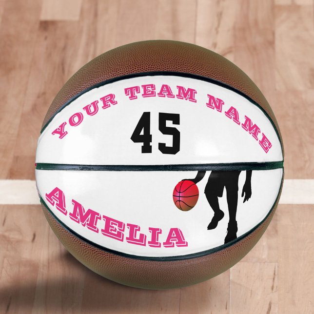 Modern Pink Player Team Name Number Girl Basketball (Von Creator hochgeladen)