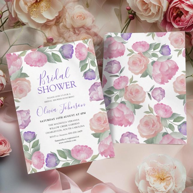 Modern Pink & Purple Floral Bridal Shower Einladung (Von Creator hochgeladen)