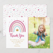 Modern Pink Rainbow Birthday Party Danke Karte