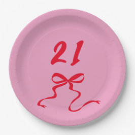 Modern Pink Red 21. Geburtstags Bow Illustration Pappteller