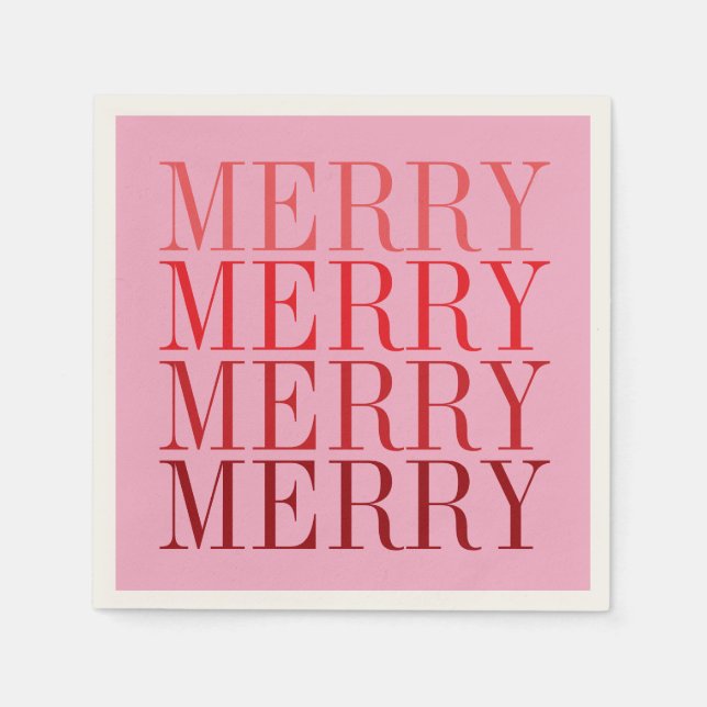 Modern Pink Red Merry Holiday Christmas Retro Serviette (Vorderseite)