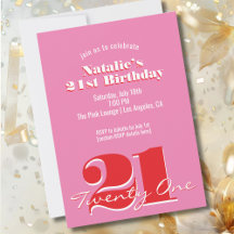 Modern Pink Red Minimalist 21st Birthday
