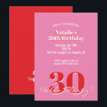 Modern Pink Red Minimalist 30th Birthday Einladung<br><div class="desc">Modern Pink Red Minimalist 30th Birthday Invitation Celebrate turning thirty in style with this modern pink retro 30th birthday invitation. Designed with clean typography and minimal layout, this chic template is perfect for the modern birthday girl who loves simple yet stylish design. Personalize with your name, party details, and RSVP...</div>