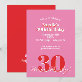 Modern Pink Red Minimalist 30th Birthday Einladung