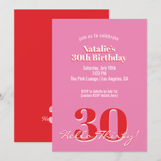 Modern Pink Red Minimalist 30th Birthday Einladung