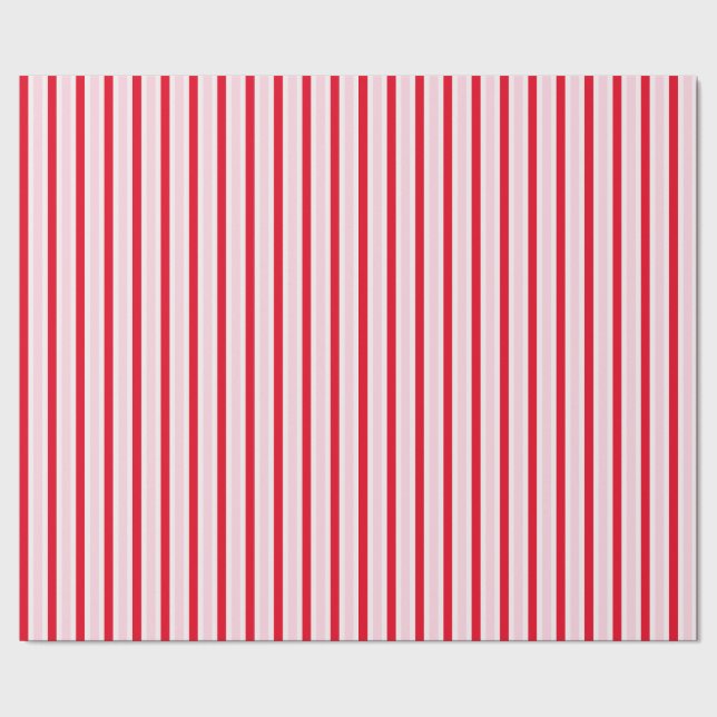Modern Pink Red Striped Christmas Geschenkpapier (Saum)