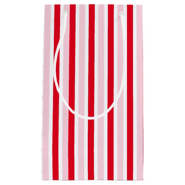 Modern Pink Red Striped Christmas Kleine Geschenktüte (Vorderseite)