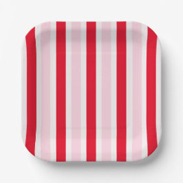 Modern Pink Red Stripes Christmas Pappteller