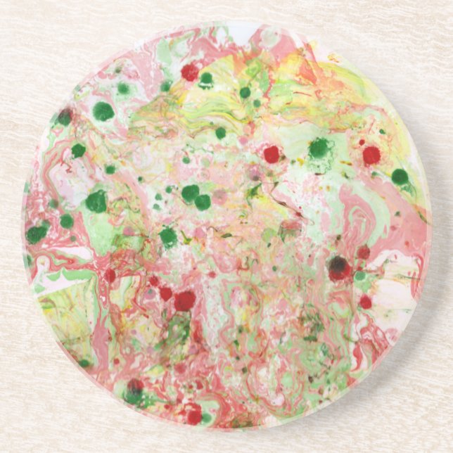 Modern Pink Red Yellow Green Marble Look Abstract Getränkeuntersetzer (Vorne)