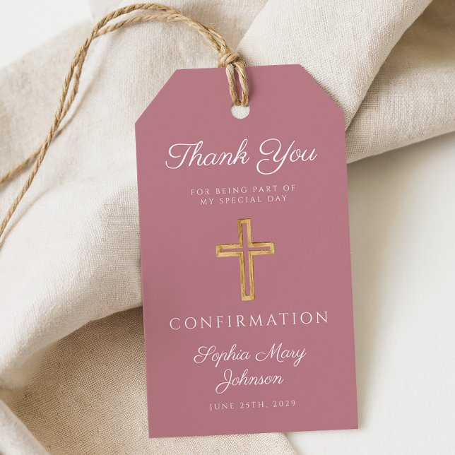Modern Pink Religious Cross Boy Confirmation Geschenkanhänger (Modern Pink Religious Cross Boy Confirmation Gift Tags)