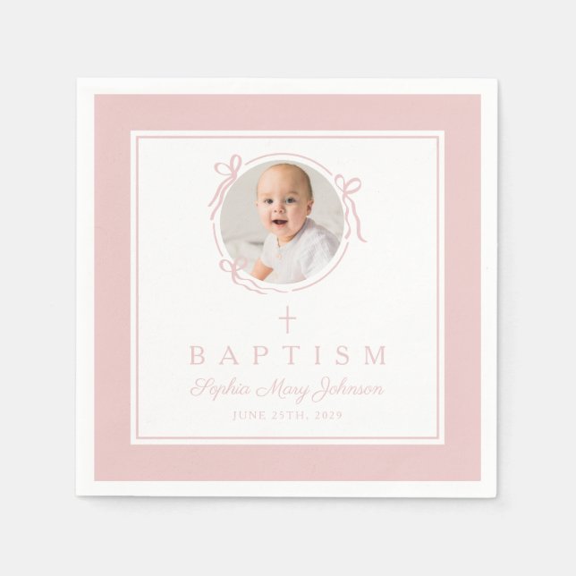 Modern Pink Religius Cross Girl Baptism Serviette (Vorderseite)
