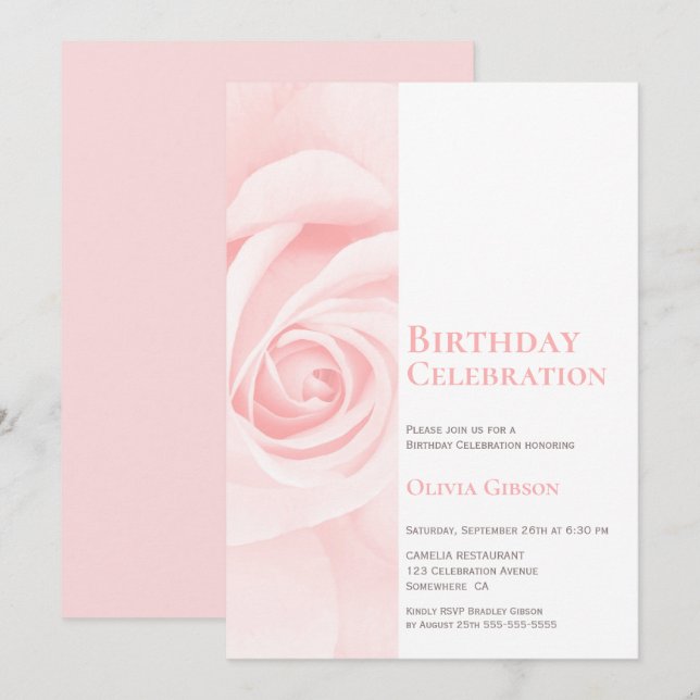 Modern Pink Rose Birthday Party Einladung (Vorne/Hinten)