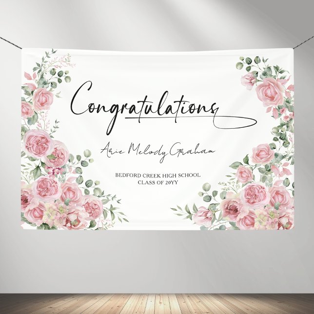 Modern Pink Roses Congratulation Graduation Banner (Von Creator hochgeladen)