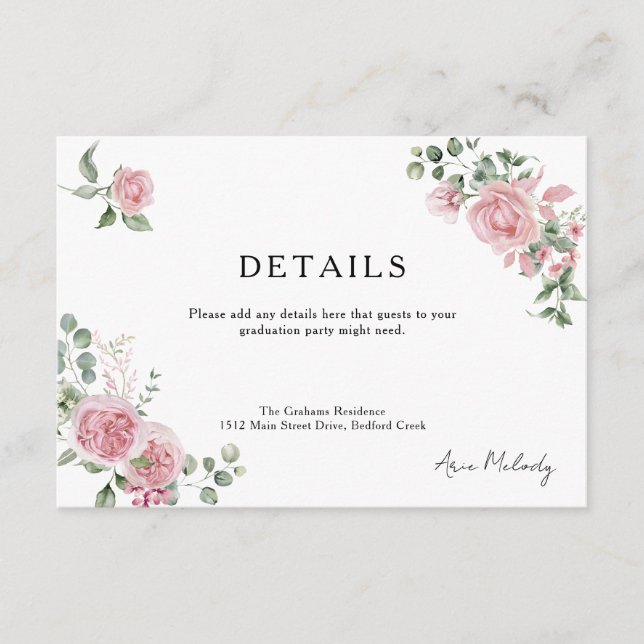 Modern Pink Roses Details Graduation Begleitkarte (Vorderseite)