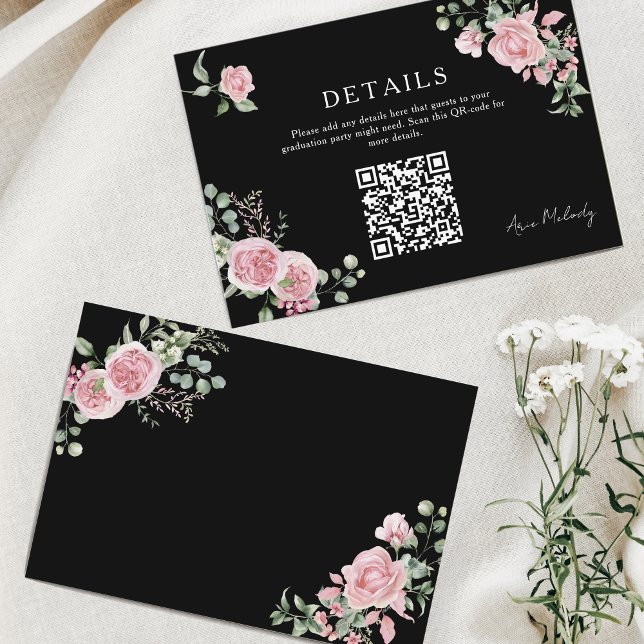 Modern Pink Roses QR-code Details Graduation Begleitkarte (Von Creator hochgeladen)