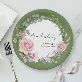 Modern Pink Roses Script Class of Graduation Pappteller