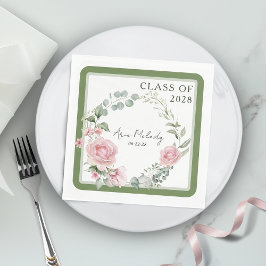 Modern Pink Roses Script Class of Graduation Serviette