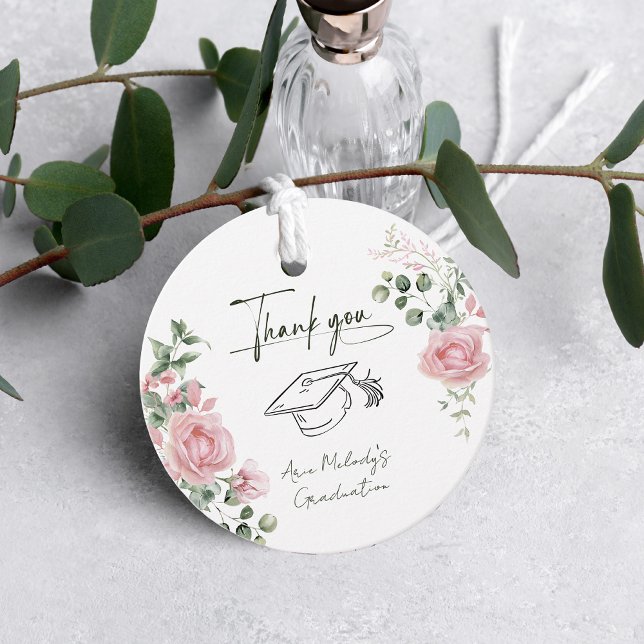 Modern Pink Roses Script Graduation Geschenkanhänger (Von Creator hochgeladen)