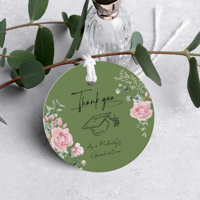 Modern Pink Roses Script Graduation Geschenkanhänger (Von Creator hochgeladen)