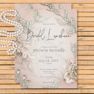Modern Pink Satin Stickerei Glam Bridal Luncheon Einladung