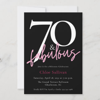 Modern Pink Script 70 Fabulous Milestone Birthday Einladung