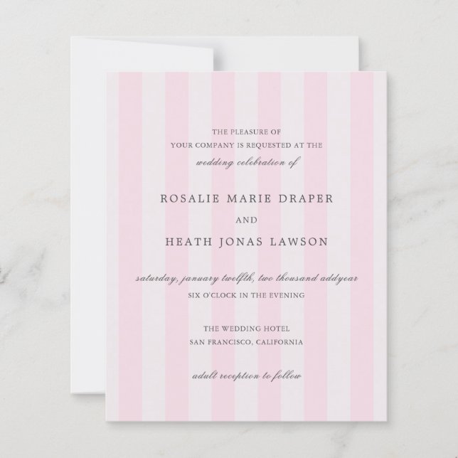 Modern Pink Stripes Elegant Budget Wedding Invite (Vorderseite)