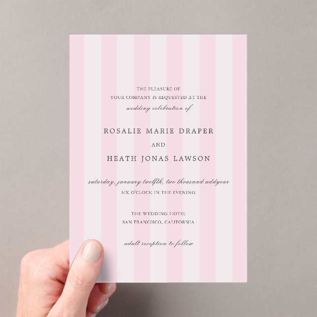 Modern Pink Stripes Elegant Wedding Acryleinladungen (Insitu (Handheld))
