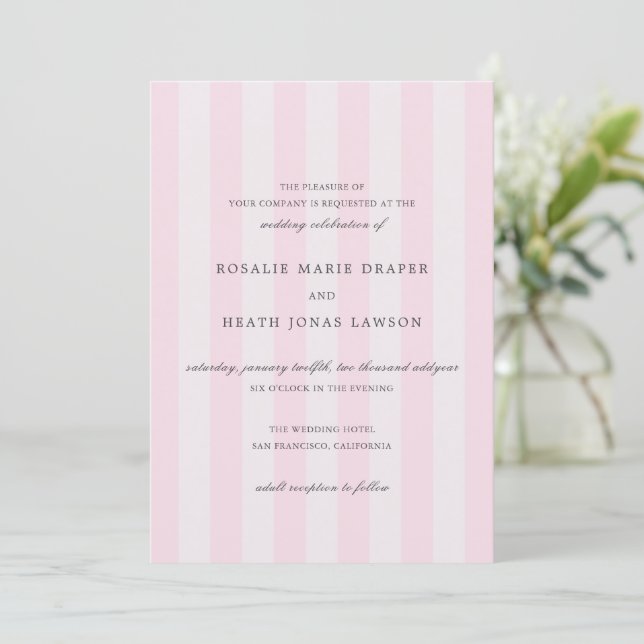 Modern Pink Stripes Elegant Wedding Einladung (Stehend Vorderseite)