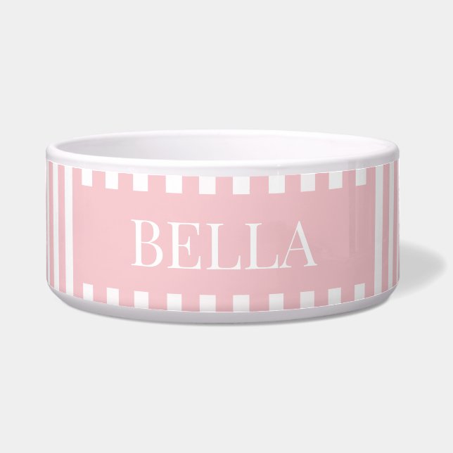 Modern Pink Stripes Pattern Personalized Dog Pet Napf (Vorderseite)