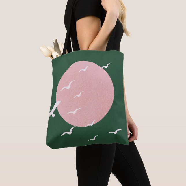 Modern Pink Sun & Birds Minimalist Art Tasche (Von Nahem)