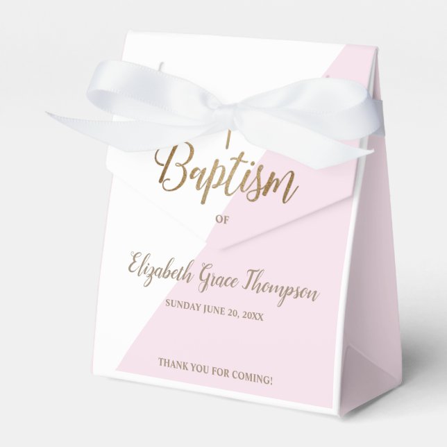 Modern Pink Taufe Baby Girl Danke Gold Cross Geschenkschachtel (Vorderseite)