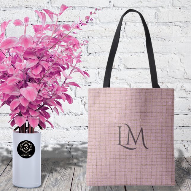 Modern Pink Taupe Monogram Glitter Detail Tasche (Von Creator hochgeladen)