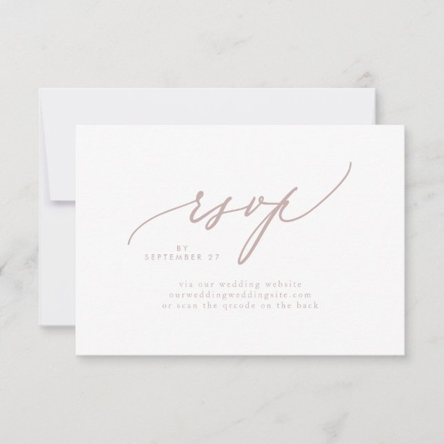 Modern Pink Taupe White Simple Wedding QR CODE RSVP Karte (Vorderseite)