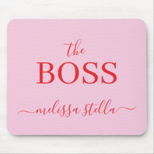 Modern Pink The Boss Name   Mädchenhaftes Geschenk Mousepad