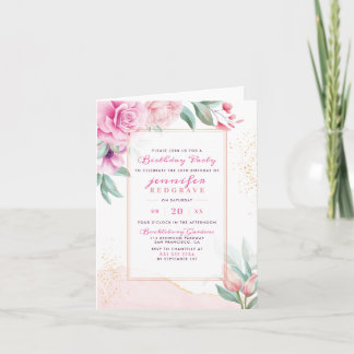 Modern Pink Trendy Blooms Floral Birthday Party Einladung