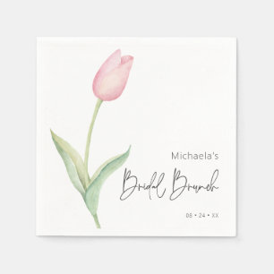 Modern Pink Tulip Solo Bridal Brunch Cocktail Serviette