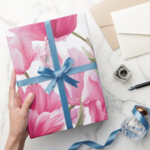 Modern Pink Tulip White Floral Pattern