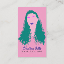 Modern Pink Turquoise Hair Styling Flat Design QR Visitenkarte
