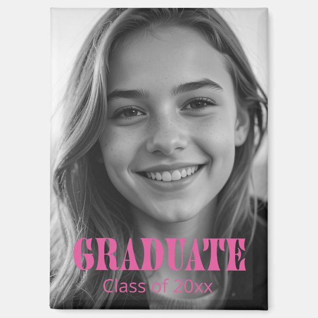 Modern Pink Typography Graduation Photo  Magnet (Vorderseite)