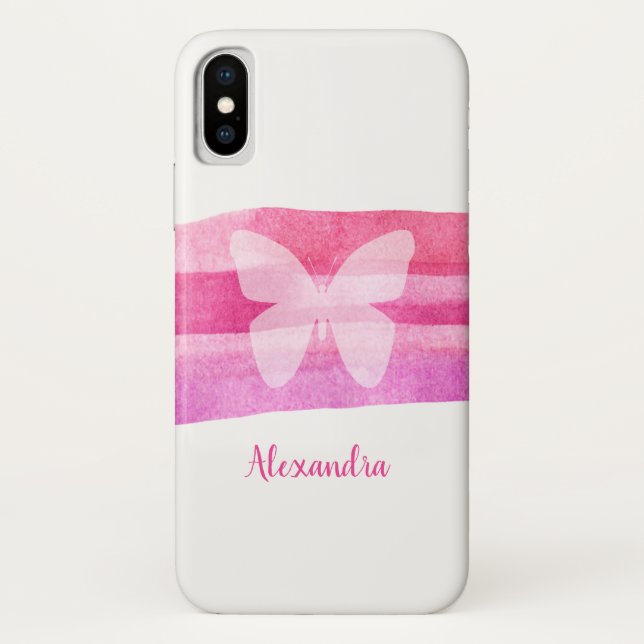 Modern Pink Watercolor Butterfly Monogram Case-Mate iPhone Hülle (Rückseite)