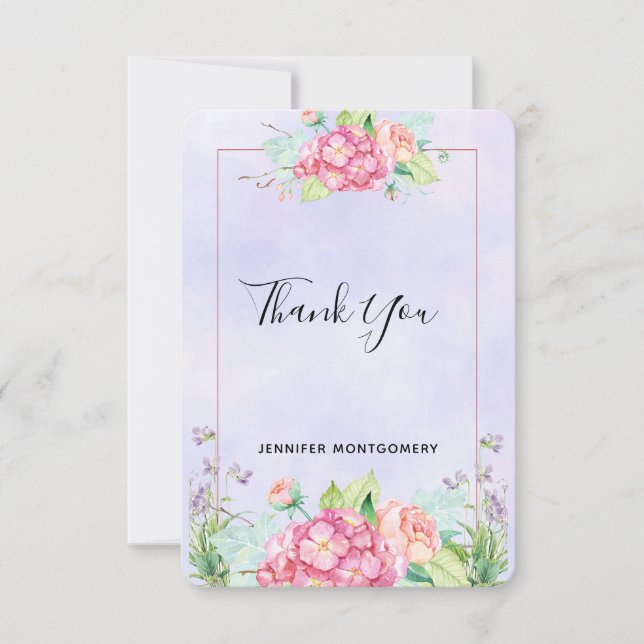 Modern Pink Watercolor Floral Bouquet Vielen Dank Dankeskarte (Vorderseite)