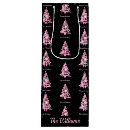 Modern Pink Weihnachtsbaum Individuelle Name Black Geschenktüte Für Weinflaschen