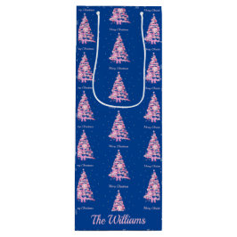 Modern Pink Weihnachtsbaum Individuelle Name Blau Geschenktüte Für Weinflaschen