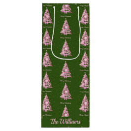 Modern Pink Weihnachtsbaum Individuelle Name Grün Geschenktüte Für Weinflaschen