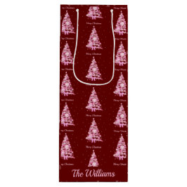 Modern Pink Weihnachtsbaum Individuelle Name Rot Geschenktüte Für Weinflaschen