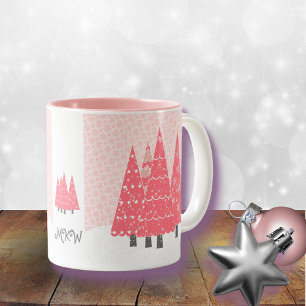 Modern Pink Weihnachtsbaume Monogramm Zweifarbige Tasse