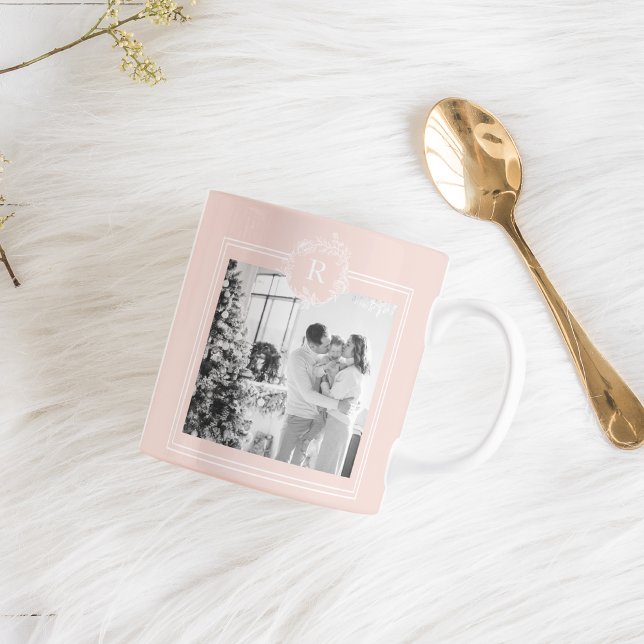 Modern Pink & White Family Foto | Kaffeetasse (Von Creator hochgeladen)