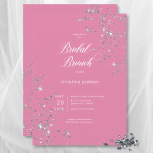 Modern Pink & White Glam Diamonds Bridal Brunch Einladung