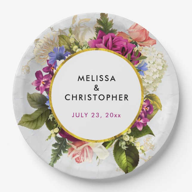 Modern Pink & White Watercolor Floral Wedding Pappteller (Vorderseite)