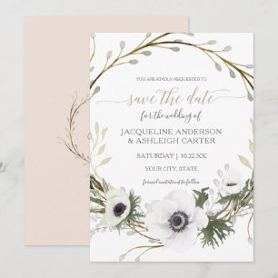 Modern Pink White Willow Eukalyptus Save the Date Einladung